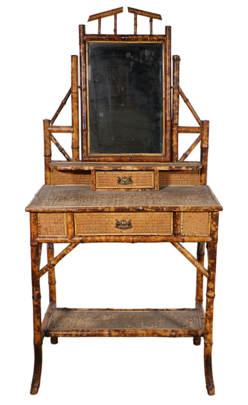 Appraisal: VICTORIAN BAMBOO DRESSING TABLE Late th c Victorian bamboo dressing