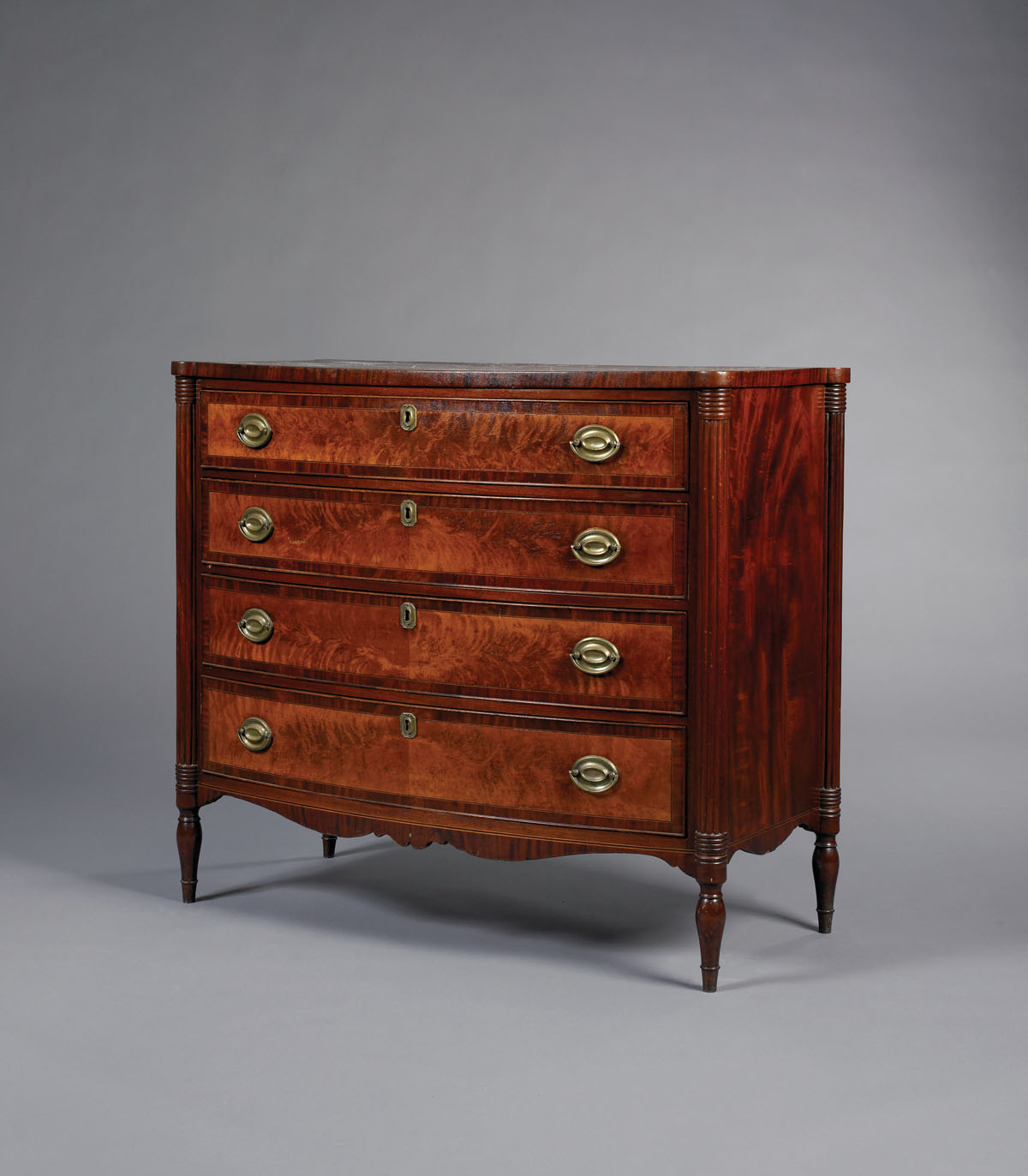 Appraisal: MID-ATLANTIC SHERATON INLAID MAHOGANY BOWFRONT CHEST OF DRAWERS Th e