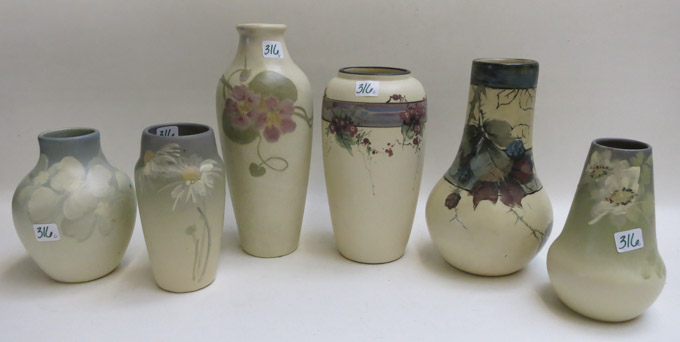 Appraisal: COLLECTION OF SIX WELLER ART POTTERY VASES various forms each