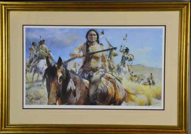 Appraisal: Guy Manning Litho of Native American - SignedDepicting Indian war