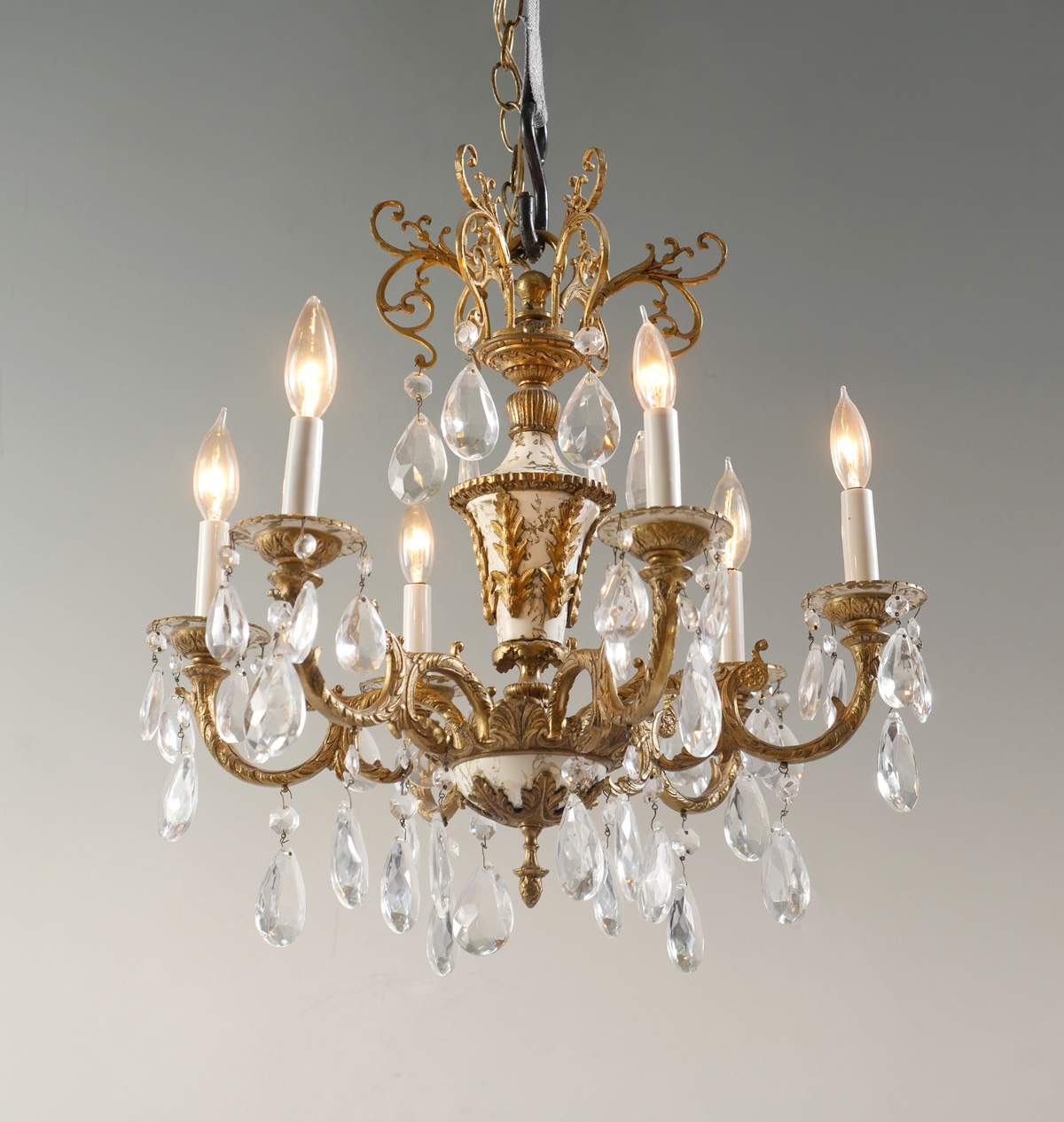 Appraisal: - LIGHT CRYSTAL GILT METAL CHANDELIER - Light chandelier with