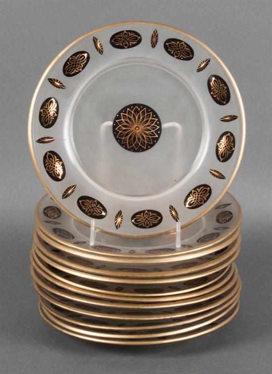 Appraisal: Set of Continental gilt-decorated frosted glass dessert plates th century