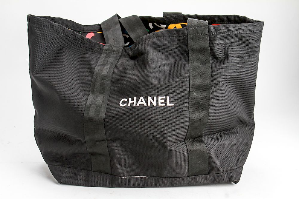 Appraisal: Embroidered 'Chanel' Black Shoulder Bag Black shoulder bag with embroidered