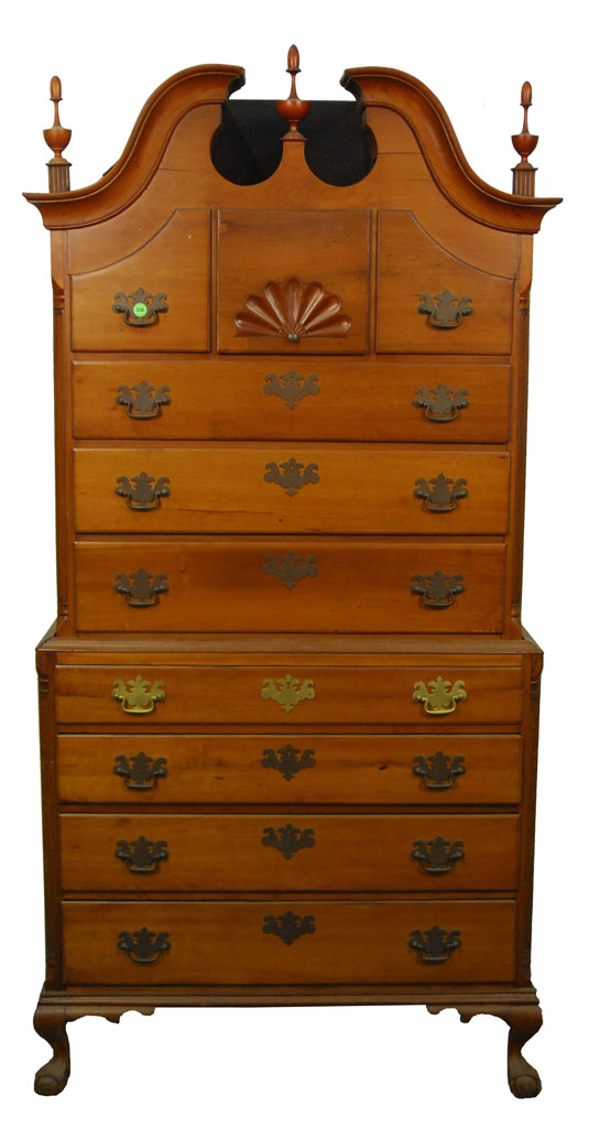 Appraisal: CHIPPENDALE STYLE CHERRY CHEST ON CHEST height inches width inches