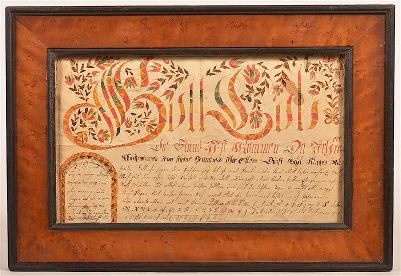 Appraisal: Watercolor and Ink on Paper Fraktur Vorschrift Southeastern Pennsylvania Late