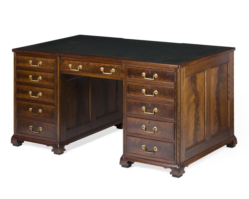 Appraisal: WHYTOCK REID MAHOGANY PEDESTAL DESK TH CENTURY the shaped rectangular