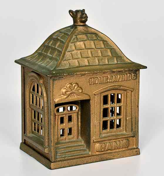 Appraisal: Home Savings Cast Iron Bank A painted cast iron bank