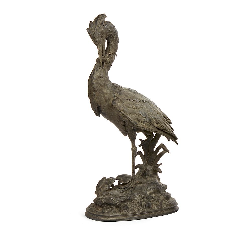 Appraisal: Spelter Sculpture Paul Comolera - Shorebird with Frog Spelter sculpture