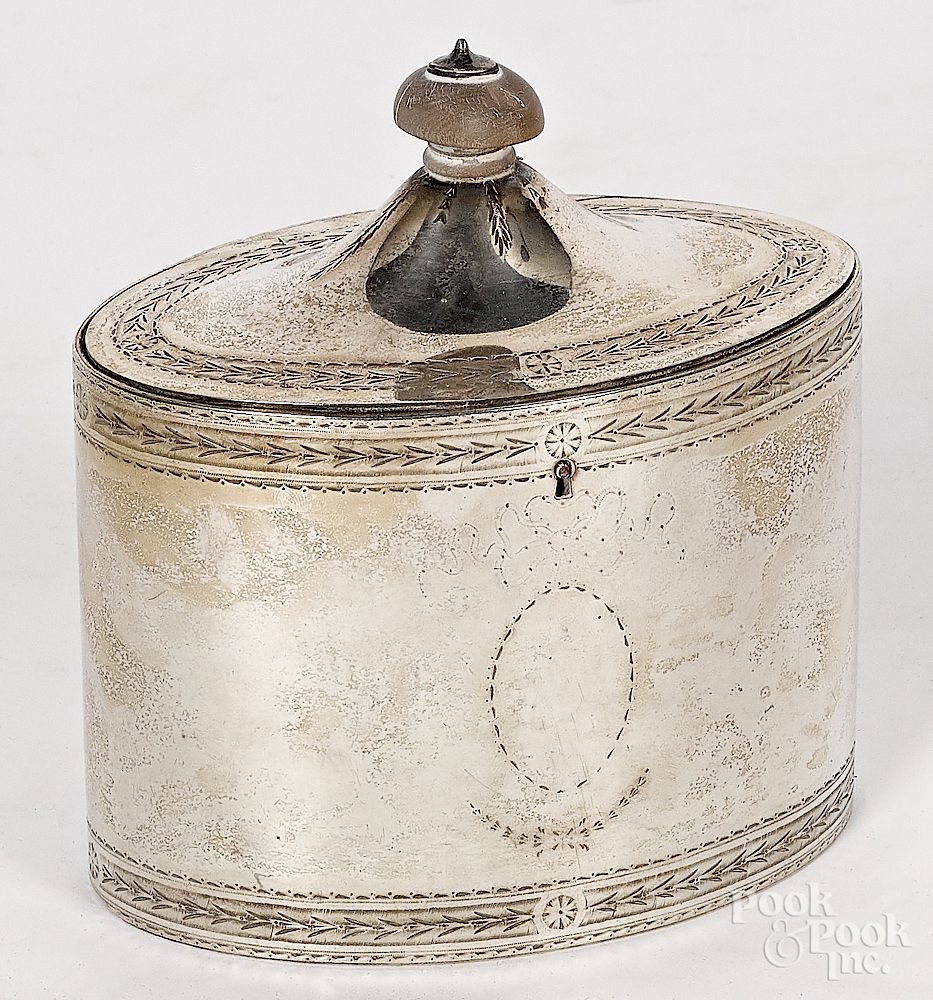 Appraisal: Georgian bright cut silver tea caddy Exclusive on Bidsquare Georgian