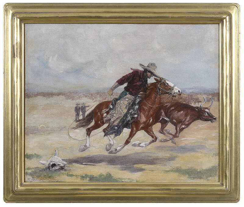 Appraisal: American School early th century Roping a Steer apparently unsigned