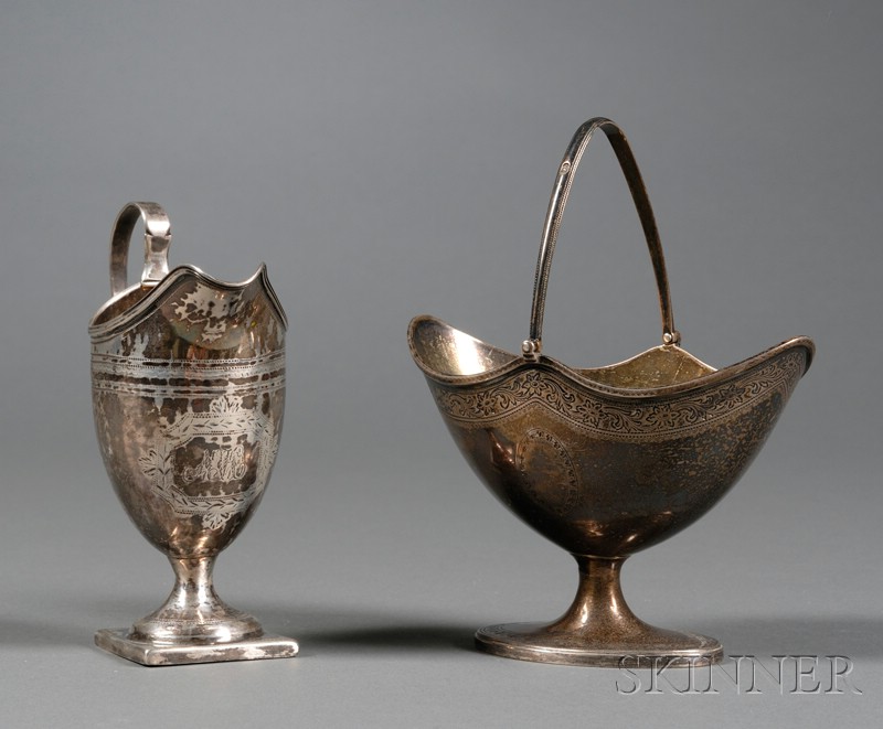 Appraisal: George III Silver Creamer and Sugar London sugar basket J