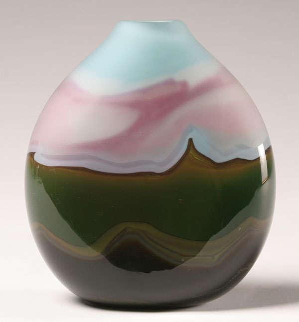 Appraisal: American studio art glass vase mountain landscape internally decorated with