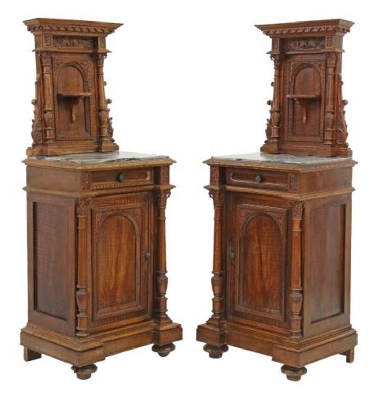 Appraisal: pair Italian marble-top walnut nightstands th c raised back with