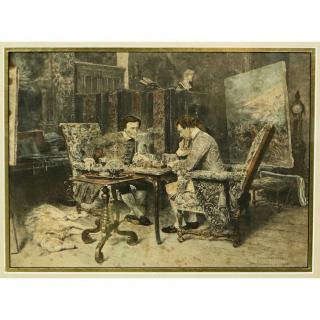 Appraisal: After Jean-Louis-Ernest Meissonier French Italian - Color Etching A Chess