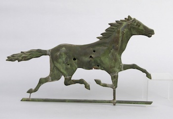 Appraisal: A Shaped Horse Weathervane A vintage trotting Fiske-type horse weathervane