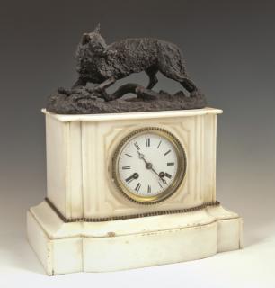 Appraisal: French White Marble Mantel Clock th c with a patinated