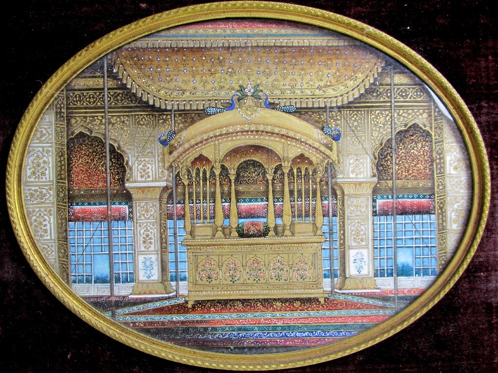 Appraisal: ANGLO INDIAN SCHOOL A PALACE THRONE INTERIOR Miniature watercolour and