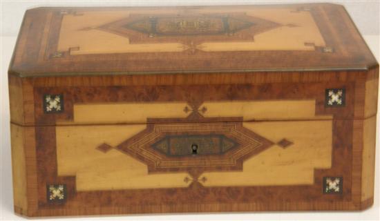 Appraisal: Victorian burr walnut cross-banded and inlaid box with chamfered corners