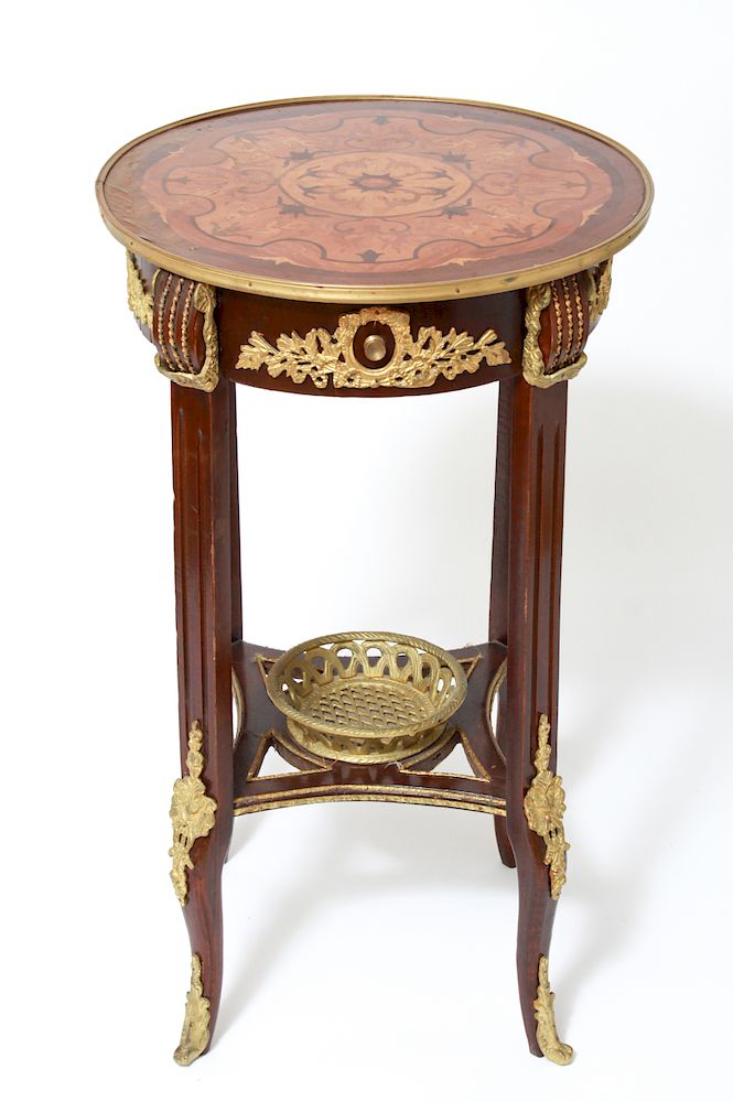 Appraisal: Continental Round Single Drawer Stand w Marquetry Continental round top