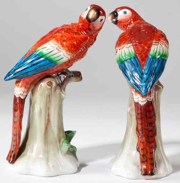 Appraisal: Pair of Sitzendorf Porcelain Parrotsearly th century realistic polychrome painted