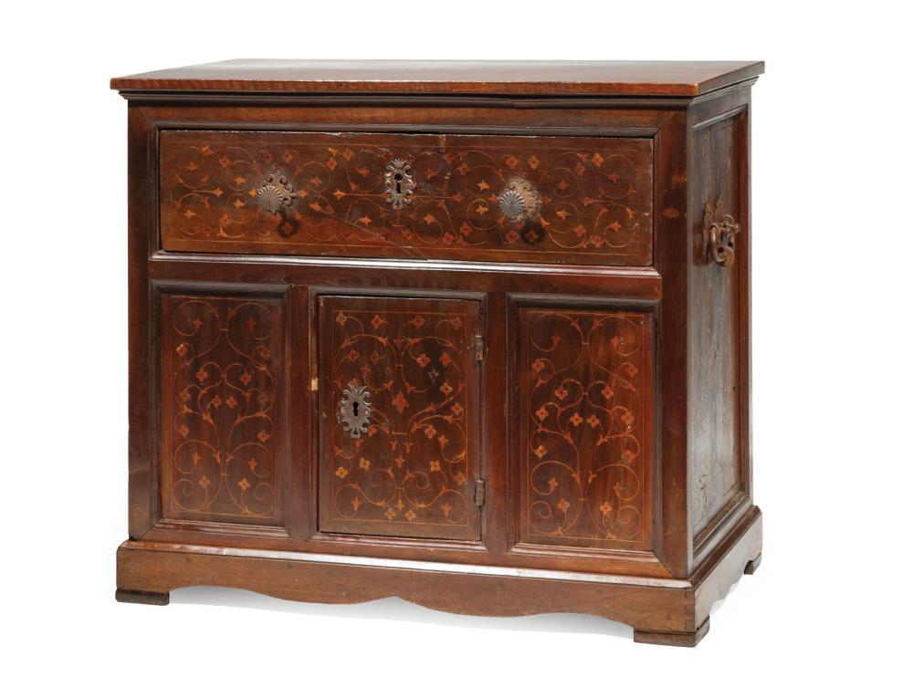 Appraisal: Spanish Walnut Marquetry Chest mid- th early th c molded