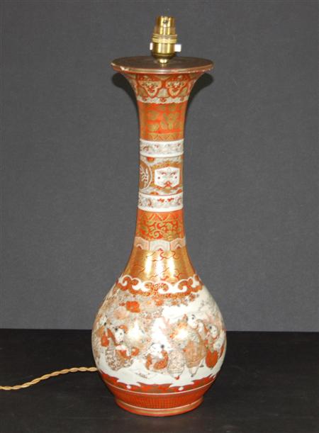 Appraisal: A Japanese kutani bottle shaped lamp decorated in red and