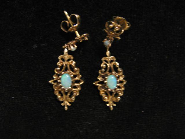 Appraisal: Opal Earrings blue-green opals in k yellow gold pierced style