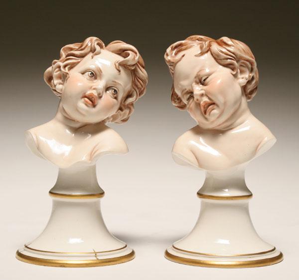 Appraisal: Pair Art Italy porcelain children busts happy baby girl and