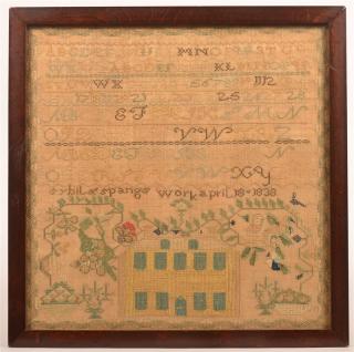 Appraisal: Framed Needlework Sampler Framed Needlework Sampler Signed Sybila Spangs Work