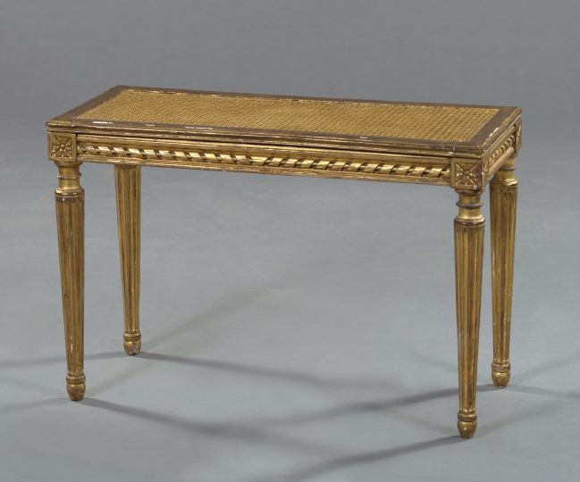 Appraisal: Louis XVI-Style Giltwood Cane Seat Bench the rectangular caned seat