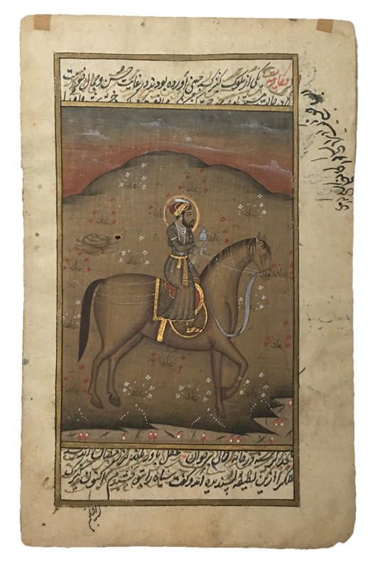 Appraisal: MINIATURE ILLUMINATED MANUSCRIPT OF A FALCONER Size with margin ''