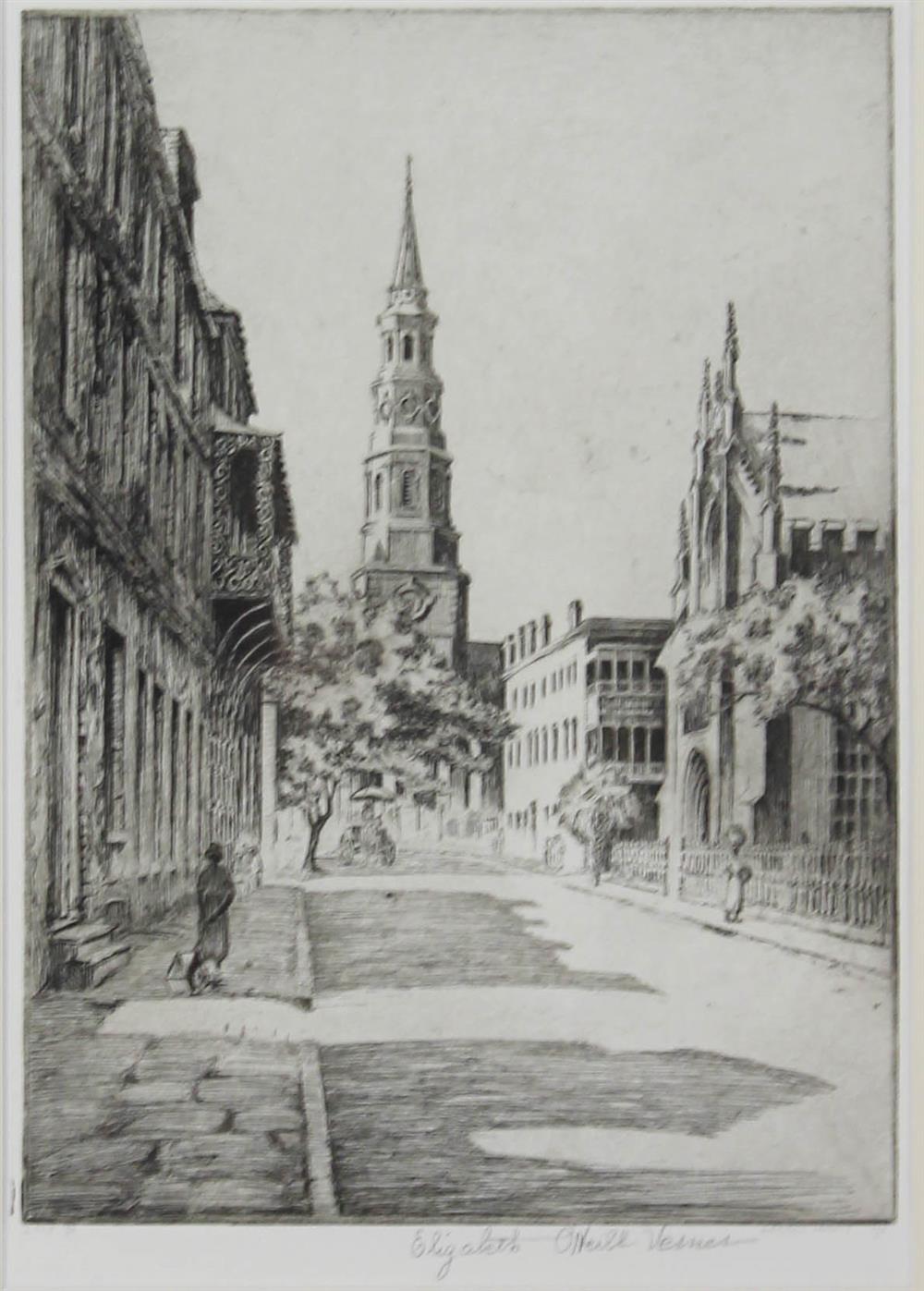 Appraisal: ELIZABETH O'NEILL VERNER AMERICAN - ST PHILIP'S STEEPLE Etching x