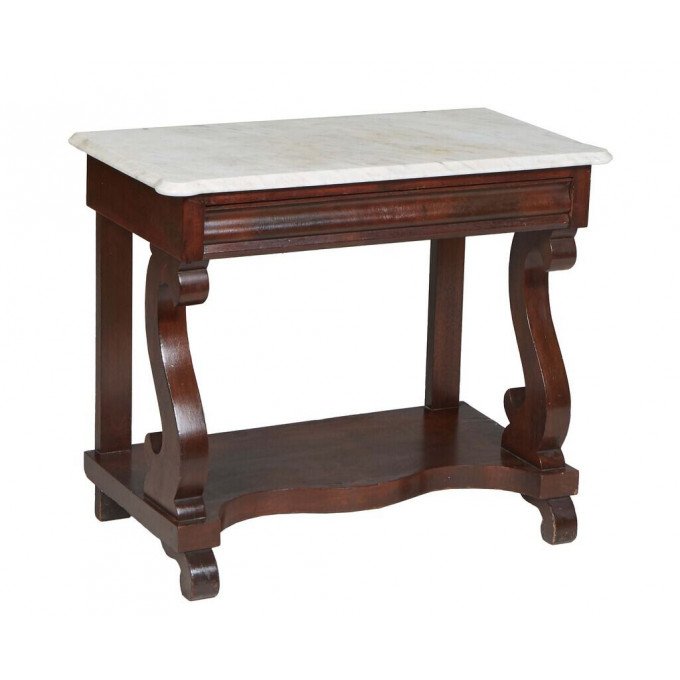 Appraisal: American Classical Carved Mahiogany Marble Top Side Table th c