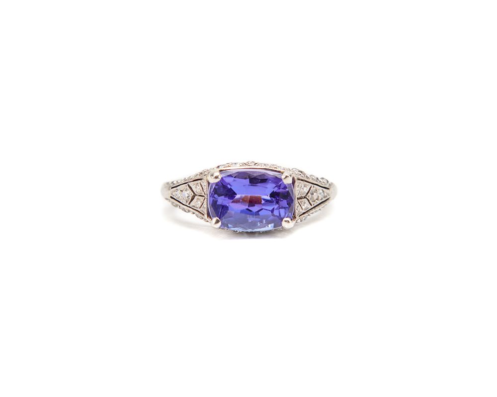 Appraisal: Platinum Tanzanite and Diamond Ring Platinum Tanzanite and Diamond Ring