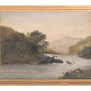 Appraisal: American School Circa - Landscape with Trees and River oil