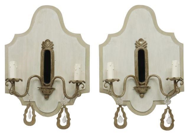 Appraisal: pair Continental painted wood two-light wall sconces th c shaped