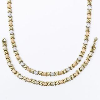 Appraisal: Karat Tri-color Gold Heart Necklace and Bracelet Suite Stamped K