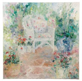 Appraisal: Henrietta Milan Peaceful Patio Oil on Canvas Henrietta Milan American