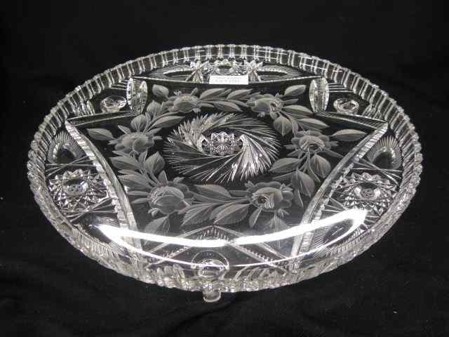 Appraisal: Cut Glass Footed Cake Plate elaborate rose decor with starburst