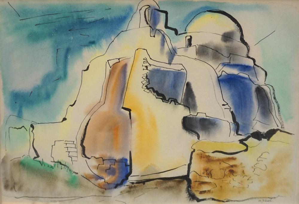 Appraisal: MARTHA WATSON SAUER DESERT BUILDING WATERCOLOR AND INK ON PAPER