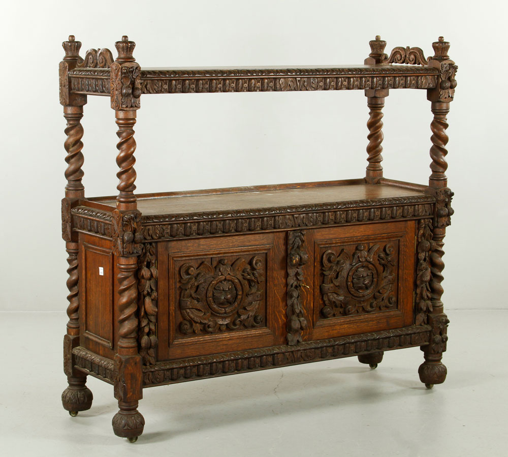 Appraisal: - Jacobean Style Oak Cabinet Jacobean style cabinet quartersawn oak