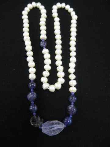 Appraisal: Pearl Amethyst Necklace baroquepearls highlighted by amethyst beads '' long