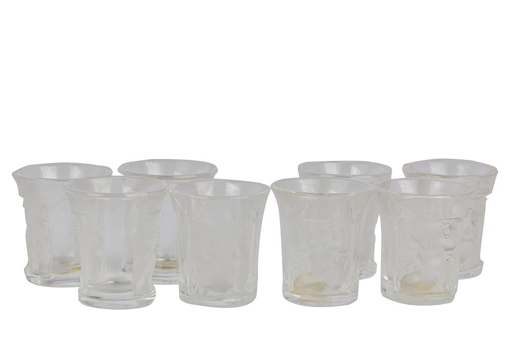 Appraisal: EIGHT LALIQUE GLASS SHOT GLASSESeach signed Lalique France each molded