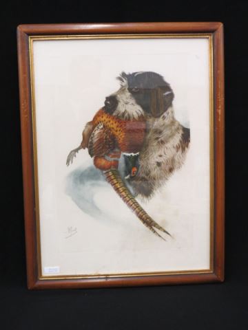 Appraisal: B Rial etching dog with pheasant image area X