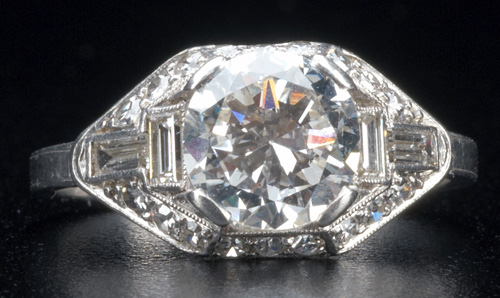 Appraisal: Scintillating Art Deco diamond ring in pt EC diamond approx