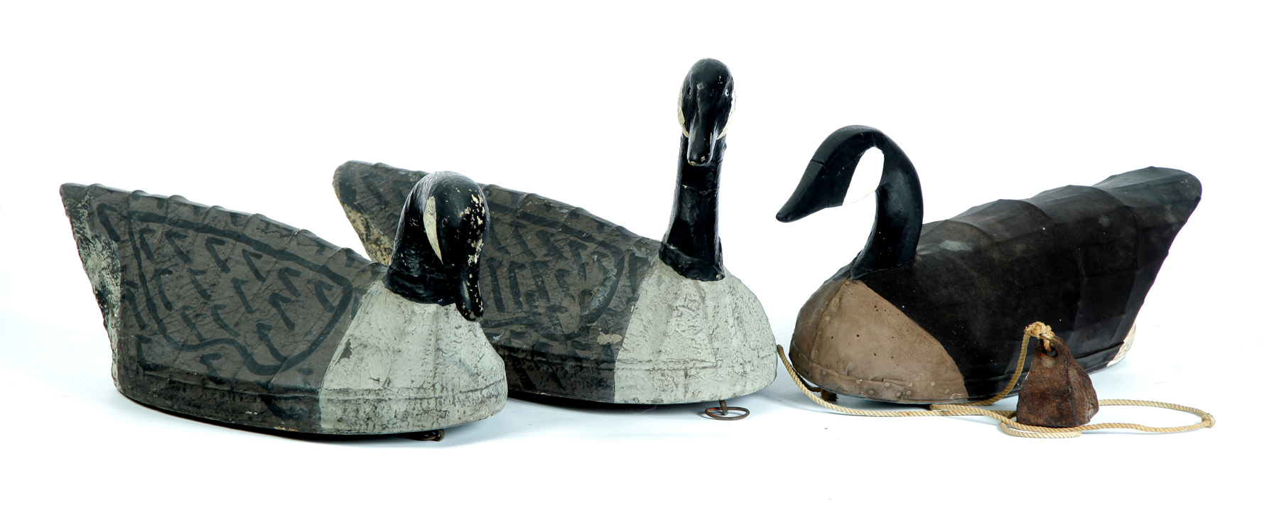 Appraisal: THREE AMERICAN CANADA GOOSE DECOYS Mid th century canvas with