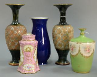 Appraisal: Five porcelain pieces to include Dresden porcelain covered jar ht