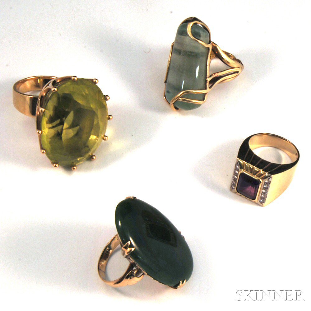 Appraisal: Four Large Gold and Gemstone Rings a kt gold and