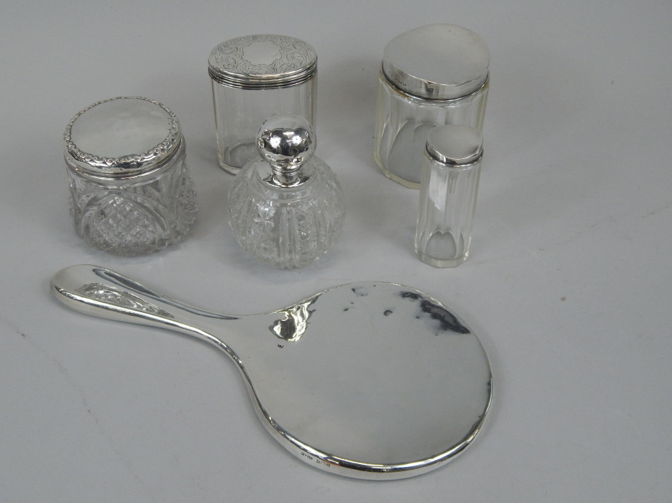 Appraisal: Various silver mounted dressing table items to include four jars