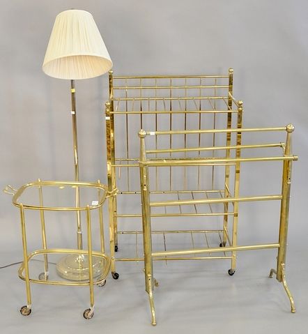 Appraisal: Four piece brass group to include tower stand four tier